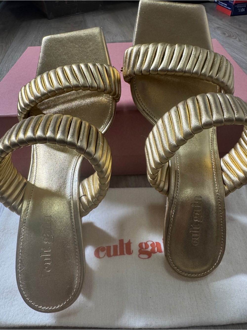 New Cult Gaia Valence Metallic Gold Wrapped O-Ring Heel Sandals Size 37 US 7 - Picture 9 of 12
